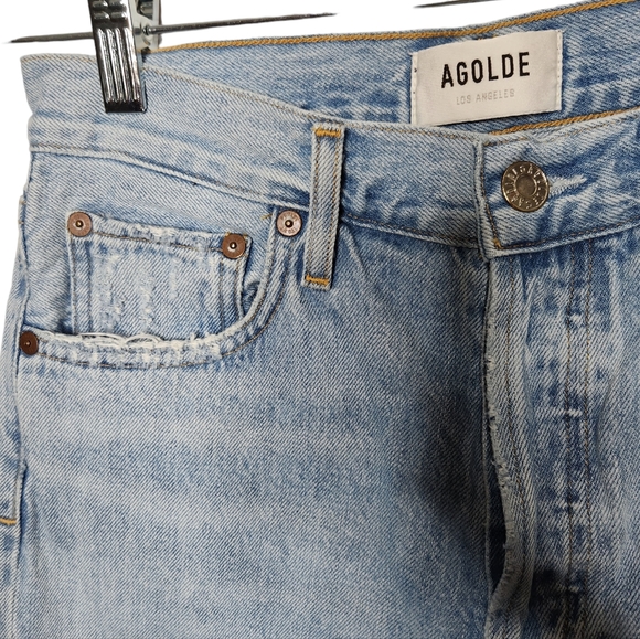 Agolde Riley Crop Jeans High Rise Light Wash Distressed Knees Size 26 Women's - Picture 8 of 10